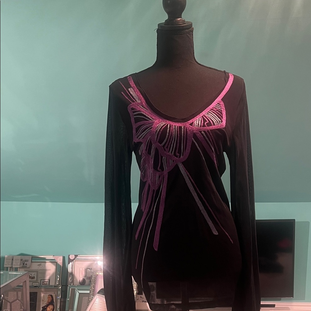 Karen Kane Black Top with Pink Bow Accent